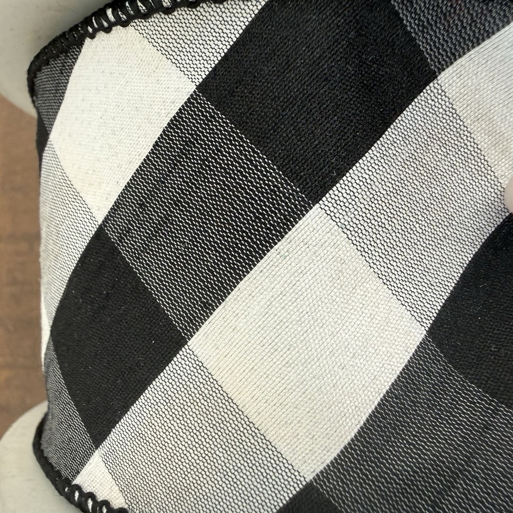 D. Stevens 2.5" Wired Ribbon Black White Diagonal Check Christmas Harlequin - Picture 3 of 8